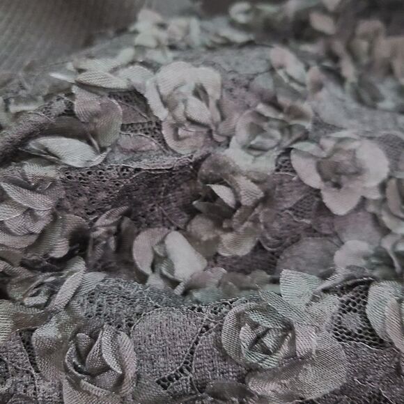 LUSH Size Small Black Knit Sweater Mini Dress 3D Floral Sheer Balloon Sleeve NWT - Picture 9 of 14